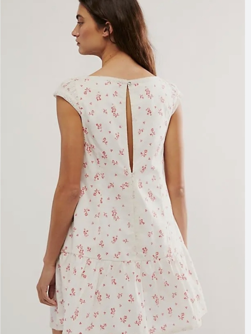Free People Cream Mini Dress with Pink Floral Motif - Picture 2 of 8